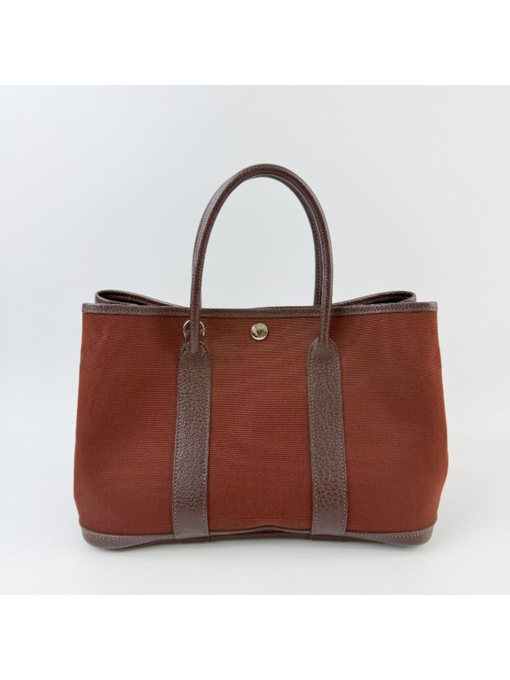 Hermes Garden Party TPM 30 Tote Bag Canvas Leather Terracotta Brown Silver